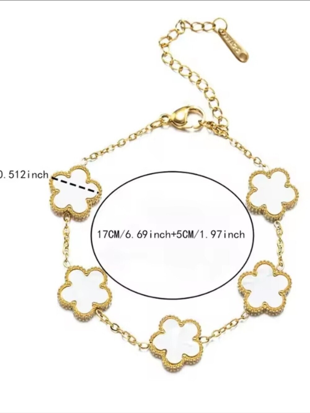 Gold Bracelet with White Clover Motifs - Picture 2 of 6